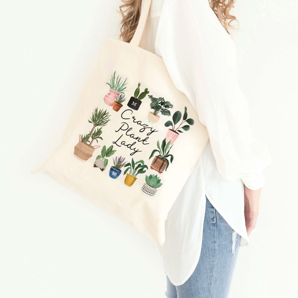 Crazy Plant Lady Chic Watercolor Potted Plants Tote Bag